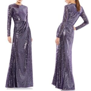 NWT Mac Duggal Jewel Neckline Sequin Dress Amethyst Purple Sparkle Sz 2